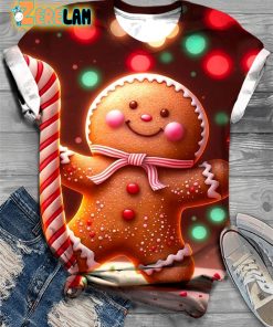 Christmas Gingerbread Print Crew Neck T-shirt