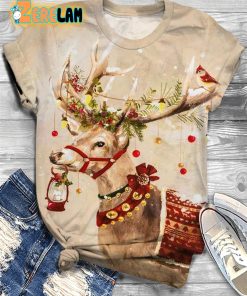 Christmas Reindeer Print Crew Neck T-shirt