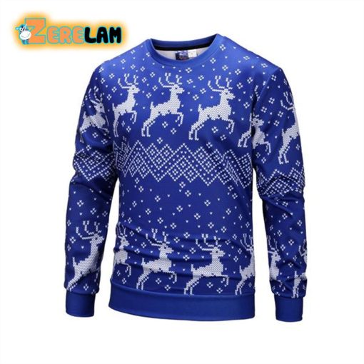 Christmas Sweatshirts Cute Christmas Deer Striped Pattern Icon Blue 3d Sweatshirt