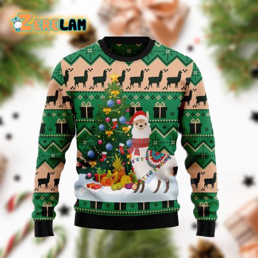 Christmas Tree Llama Ugly Sweater