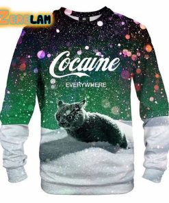 Cocaine Everywhere Snow Cat Ugly Sweater Christmas
