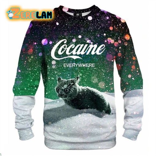Cocaine Everywhere Snow Cat Ugly Sweater Christmas