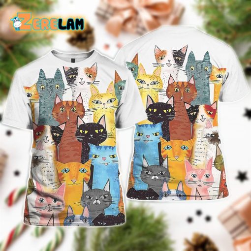 Colorful Cats Print Shirt