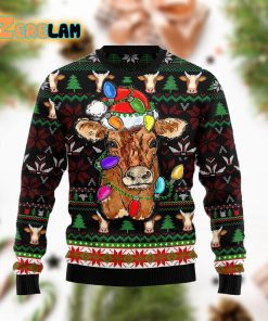 Cow With Santa Hat And Christmas Lights Ugly Sweater