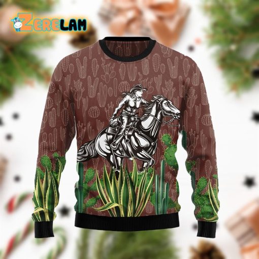 Cowgirl Cactus Christmas Ugly Sweater