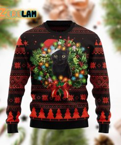 Black Cat Red Christmas Tree Ugly Sweater