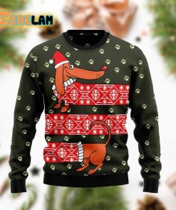 Dachshund Wears Red Shirt Funny Ugly Sweater