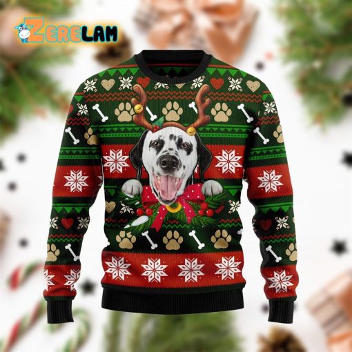 Dalmatian With Ribbon Christmas Ugly Sweater For Men And Women