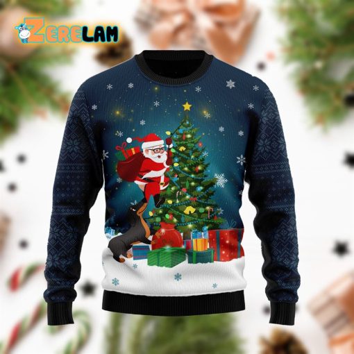 Dog Biting A Santa Claus In The Night Christmas Funny Red Ugly Sweater