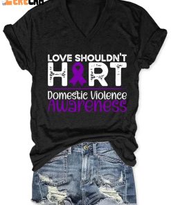 Domestic Violence Awareness Purple Ribbon Love Shouldnt Hurt Print T Shirt 3