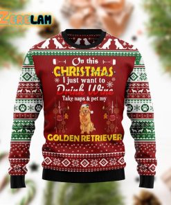 Drink Wine Pet My Golden Retriever Christmas Ugly Sweater