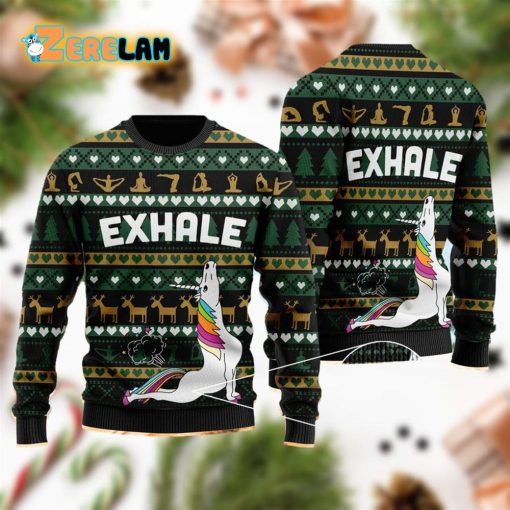 Exhale Yoga Unicorn Ugly Sweater