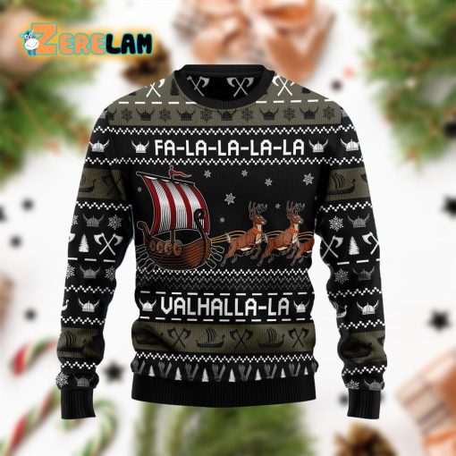 Fa-la-la-valhalla Viking Ship Christmas Ugly Sweater For Men And Women