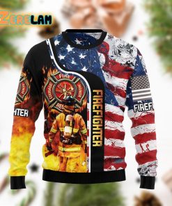Firefighter Usa Flag Christmas Ugly Sweater