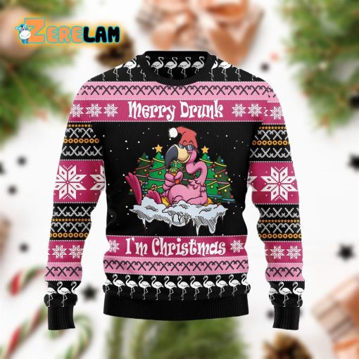 Flamingo Merry Drunk I’m Christmas Ugly Sweater For Men And Women