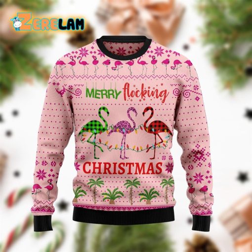 Flamingo Merry Flocking Christmas Ugly Sweater For Men And Women
