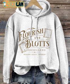 Flourish Blotts Bookish Wizard Book Magic Witchcraft School Retro Art Print Casual Hoodie