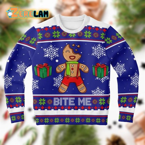 Funny Bite Me Gingerbread Ugly Christmas Sweater