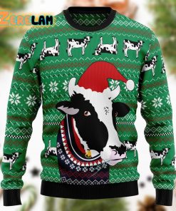 Funny Cow Christmas With Noel Hat Ugly Sweater
