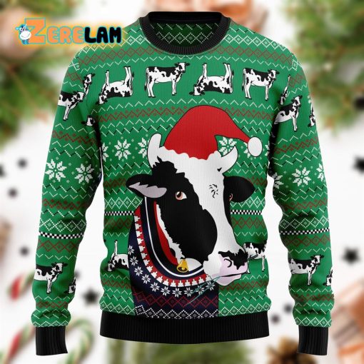 Funny Cow Christmas With Noel Hat Ugly Sweater