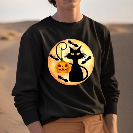 Funny Halloween Pumpkin Black Cat Witch Scary Moon Shirt