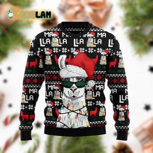 Funny Llama Christmas Light Ugly Sweater