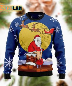 Funny Santa Xmas Reindeer Blue Ugly Sweater