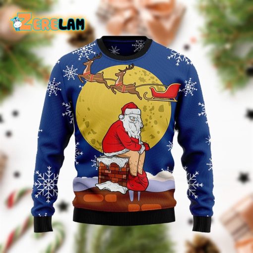 Funny Santa Xmas Reindeer Blue Ugly Sweater
