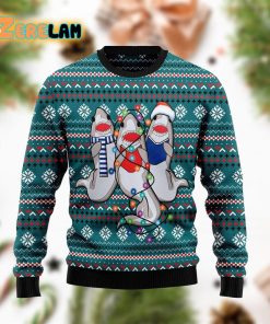 Funny Sharks Blue Christmas Ugly Sweater For Men And Women