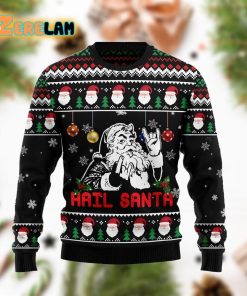 Hail Santa Black Funny Ugly Sweater