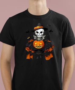 Halloween Skull Wearing Pumpkin Dress Shirt 1 1