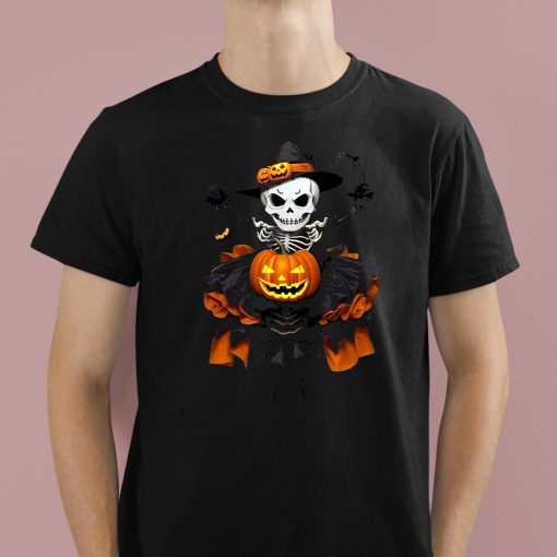 Halloween Skull Wearing Pumpkin Dress Shirt