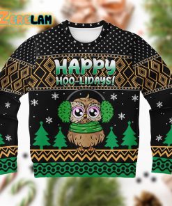 Happy Hoo-lidays Owl Green Black Ugly Sweater
