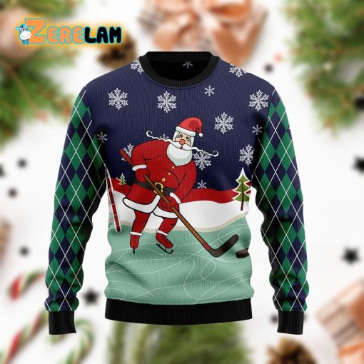 Hockey Santa Claus Christmas Ugly Sweater