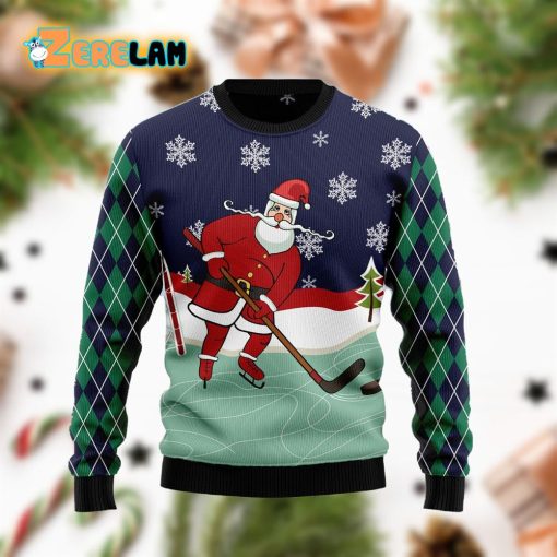 Hockey Santa Claus Christmas Funny Ugly Sweater