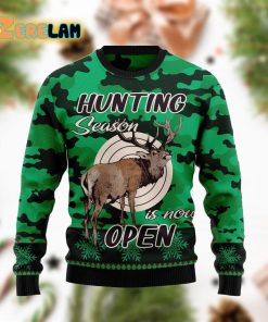 Hunting Season Is Now Open Christmas Funny Green Ugly Sweater
