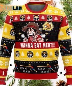 I Want To Eat Meat Luffy One Piece 3D Ugly Sweater Christmas
