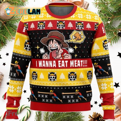 I Want To Eat Meat Luffy One Piece 3D Ugly Sweater Christmas