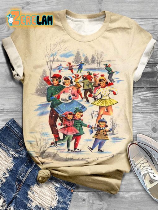 Ice Skaters Vintage Crew Neck T-shirt