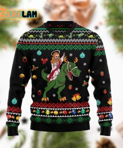 Jesus And A Green Dinosaur Christmas Funny Ugly Sweater
