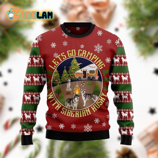 Let’s Go Camping With Siberian Husky Ugly Christmas Sweater