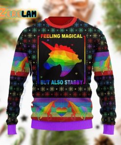 Lgbt Unicorn Feeling Magical But Also Stabby Ulgy Sweater