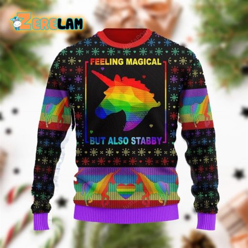 Lgbt Unicorn Feeling Magical But Also Stabby Ulgy Sweater