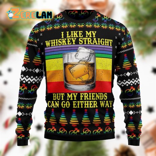 Lgbt Whiskey Straight Ugly Christmas Sweater
