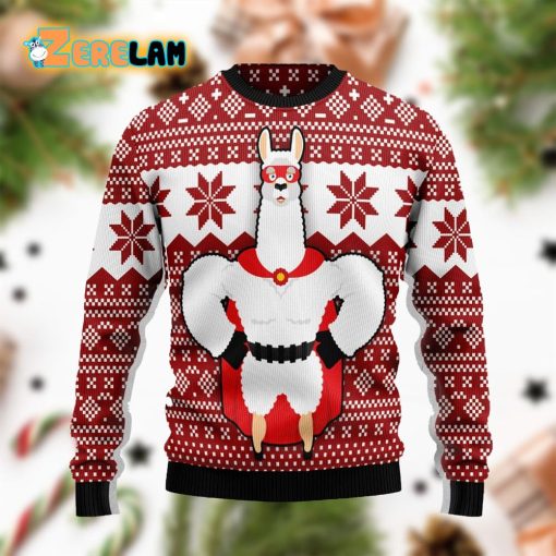 Llama Superhero Christmas Red Funny Ugly Sweater