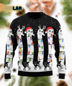 Long Cat Christmas Funny Holiday Black White Ugly Sweater