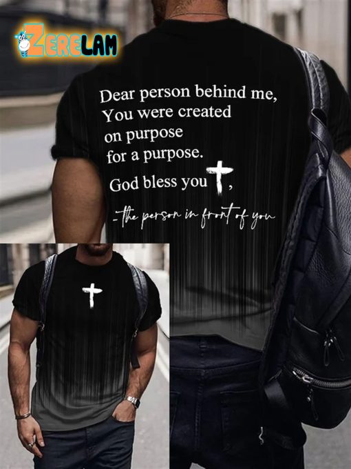 Men’s Dear Person Behind Me God Bless You Print T-Shirt