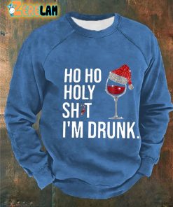 Men’s Ho Ho Holy Sht IM Drunk Print Casual Sweatshirt
