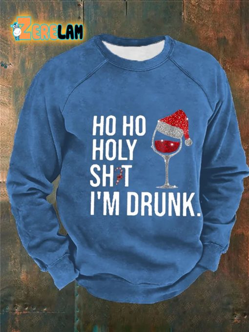 Men’s Ho Ho Holy Sht IM Drunk Print Casual Sweatshirt