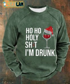 Mens Ho Ho Holy Sht IM Drunk Print Casual Sweatshirt 3